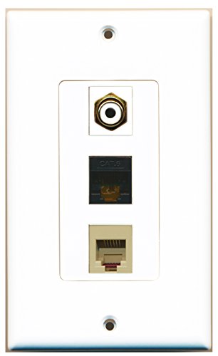 RiteAV - 1 Port RCA White and 1 Port Phone RJ11 RJ12 Beige and 1 Port Cat6 Ethernet Black Decorative Wall Plate Decorative
