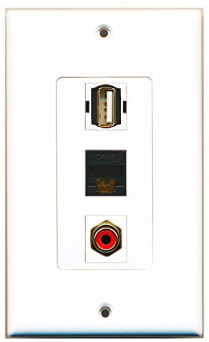 RiteAV - 1 Port RCA Red and 1 Port USB A-A and 1 Port Cat6 Ethernet Black Decorative Wall Plate Decorative