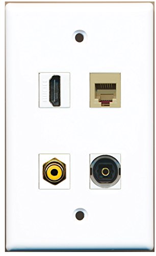 RiteAV - 1 Port HDMI 1 Port RCA Yellow 1 Port Phone RJ11 RJ12 Beige 1 Port Toslink Wall Plate
