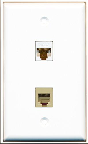 RiteAV - 1 Port Phone RJ11 RJ12 Beige 1 Port Cat6 White Wall Plate - Bracket Included