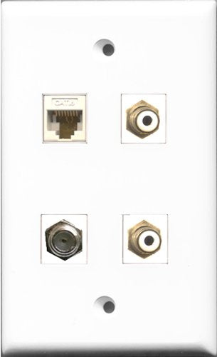 RiteAV - 2 Port RCA White and 1 Port Coax Cable TV- F-Type and 1 Port Cat6 Ethernet White Wall Plate