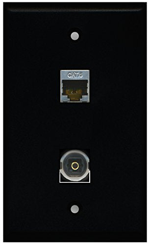 RiteAV - Black 1 Port Shielded Cat6 Ethernet 1 Port Toslink Wall Plate