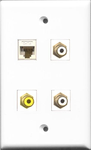 RiteAV - 2 Port RCA White and 1 Port RCA Yellow and 1 Port Cat6 Ethernet White Wall Plate