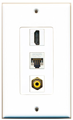 RiteAV - 1 Port HDMI and 1 Port RCA Yellow and 1 Port Cat5e Ethernet White Decorative Wall Plate