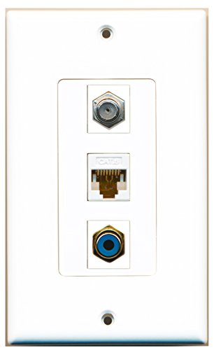 RiteAV - 1 Port RCA Blue and 1 Port Coax Cable TV- F-Type and 1 Port Cat6 Ethernet White Decorative Wall Plate Decorative