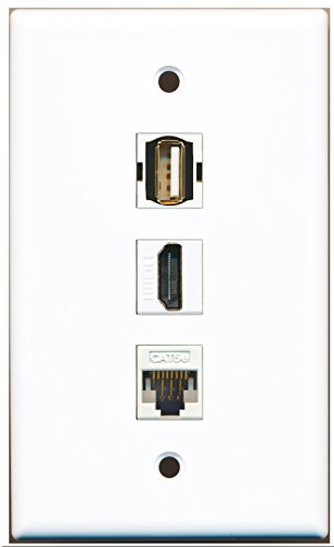 RiteAV - 1 Port HDMI 1 USB A-A 1 Cat5e Ethernet White Wall Plate