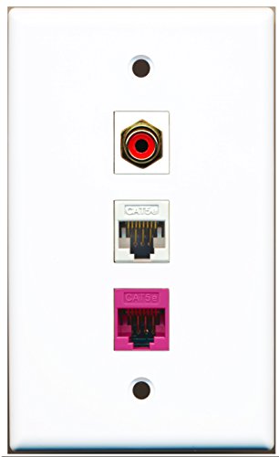 RiteAV - 1 Port RCA Red 1 Cat5e Ethernet White 1 Cat5e Ethernet Pink Wall Plate