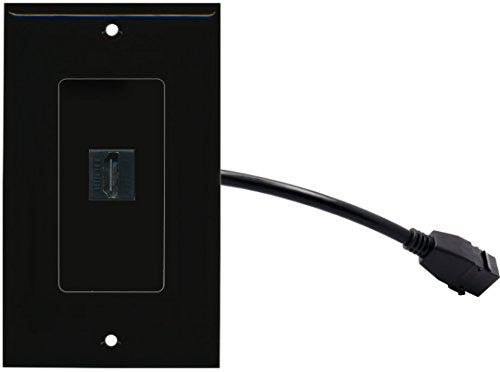 RiteAV (1 Gang Decorative) HDMI Wall Plate w/ Pigtail Extension Cable Black