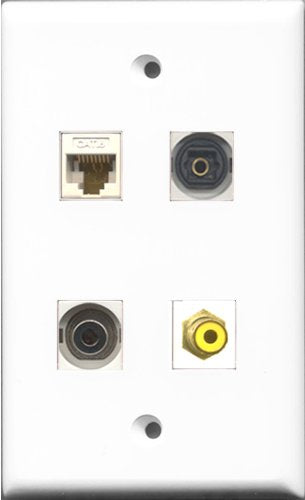 RiteAV 1 Port RCA Yellow and 1 Port Toslink and 1 Port 3.5mm and 1 Port Cat6 Ethernet White Wall Plate