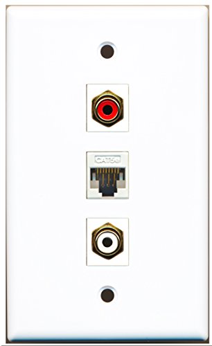 RiteAV - 1 Port RCA Red and 1 Port RCA White and 1 Port Cat5e Ethernet White Wall Plate