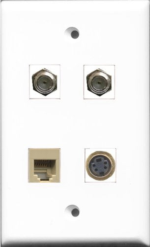 RiteAV - 2 Port Coax Cable TV- F-Type and 1 Port Phone RJ11 RJ12 Beige and 1 Port S-Video Wall Plate