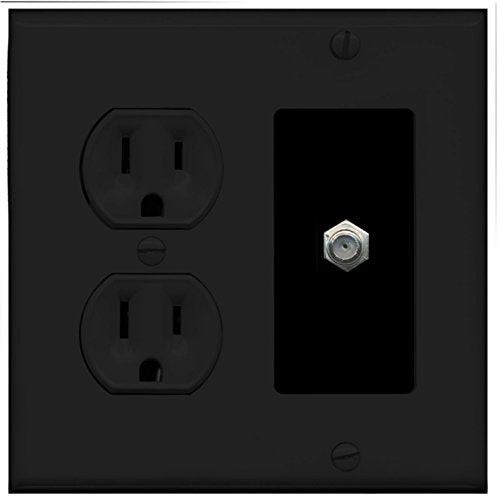 RiteAV (2 Gang Decorative) 15 Amp Round Power Outlet Coax Cable TV Wall Plate - Black