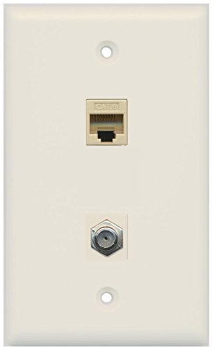 RiteAV - 1 Port Coax Cable TV- F-Type 1 Port Cat6 Ethernet Wall Plate - Light Almond