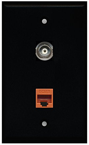 RiteAV - Black 1 Port BNC 1 Port Cat6 Ethernet Orange Wall Plate