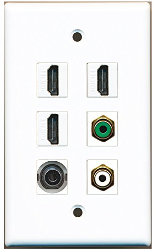 RiteAV - 3 HDMI 1 Port RCA White 1 Port RCA Green 1 Port 3.5mm Wall Plate