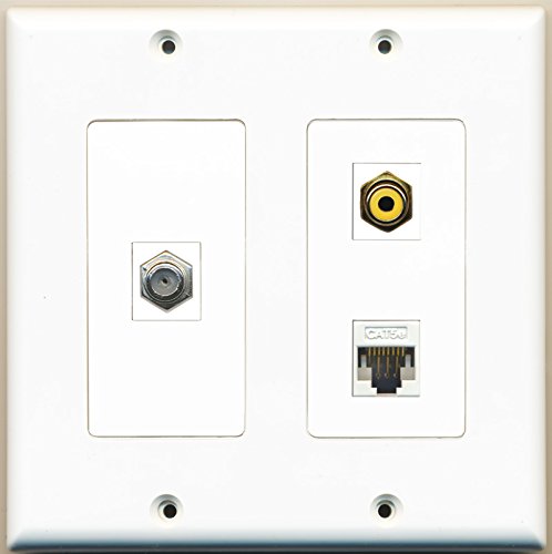 RiteAV - 1 Port RCA Yellow 1 Port Coax Cable TV- F-Type 1 Port Cat5e Ethernet White - 2 Gang Wall Plate