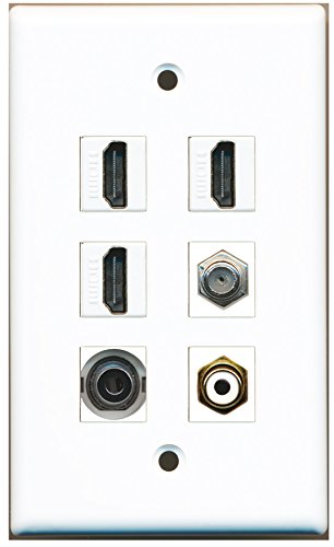 RiteAV - 3 HDMI 1 Port RCA White 1 Port Coax Cable TV- F-Type 1 Port 3.5mm Wall Plate