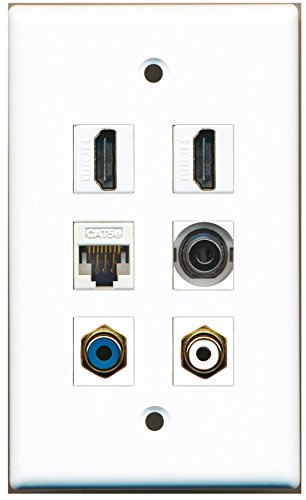 RiteAV - 2 HDMI 1 Port RCA White 1 Port RCA Blue 1 Port 3.5mm 1 Port Cat5e Ethernet White Wall Plate