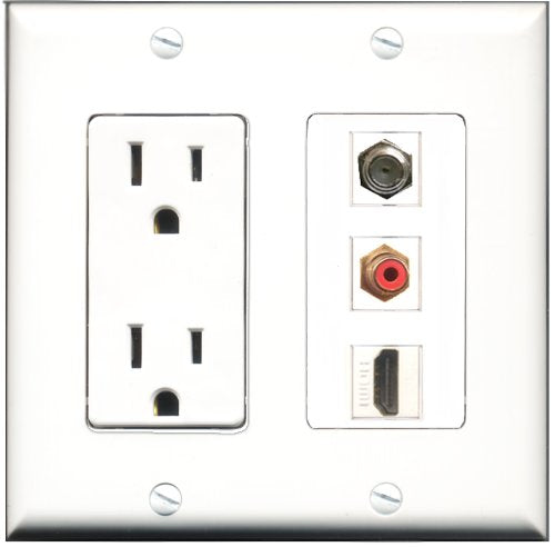 RiteAV - 15 Amp Power Outlet 1 Port HDMI 1 Port RCA Red 1 Port Coax Decorative Wall Plate