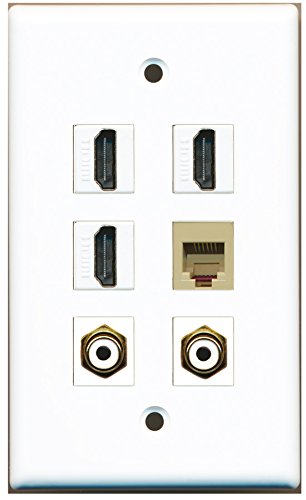 RiteAV - 3 HDMI 2 Port RCA White 1 Port Phone RJ11 RJ12 Beige Wall Plate