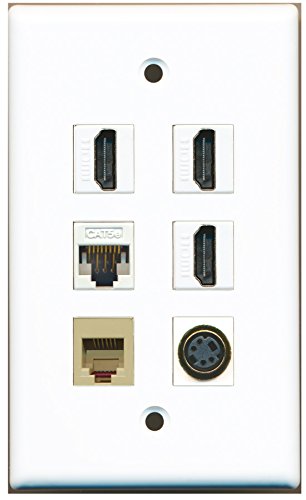 RiteAV - 3 HDMI 1 Port Phone RJ11 RJ12 Beige 1 Port S-Video 1 Port Cat5e Ethernet White Wall Plate
