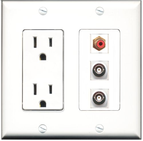 RiteAV - 15 Amp Power Outlet 1 Port RCA Red 2 Port BNC Decorative Wall Plate