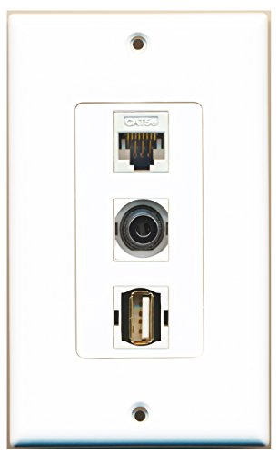 RiteAV - 1 Port USB A-A and 1 Port 3.5mm and 1 Port Cat5e Ethernet White Decorative Wall Plate Decorative