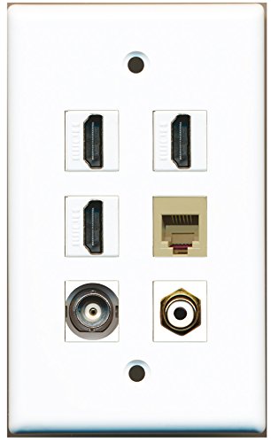 RiteAV - 3 HDMI 1 Port RCA White 1 Port Phone RJ11 RJ12 Beige 1 Port BNC Wall Plate