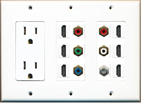 RiteAV - (3 Gang) 15A Power Outlet 6 HDMI Coax Component Video RCA White Wall Plate