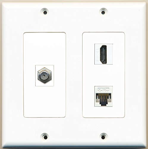 RiteAV - 1 Port HDMI 1 Port Coax Cable TV- F-Type 1 Port Cat5e Ethernet White - 2 Gang Wall Plate