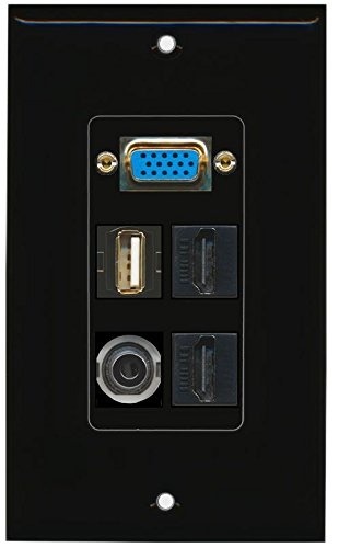 RiteAV (1 Gang Decorative) Svga 3.5mm USB A-A 2 HDMI Wall Plate Black