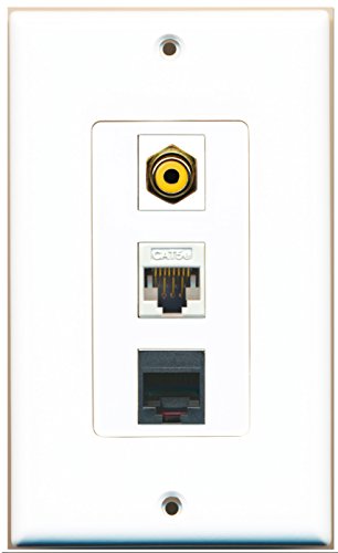 RiteAV - 1 Port RCA Yellow and 1 Port Phone RJ11 RJ12 Black and 1 Port Cat5e Ethernet White Decorative Wall Plate