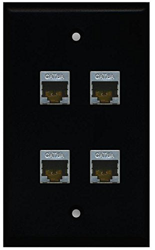 RiteAV - (1 Gang Flat) 4 Port Cat6a Jack Ethernet Wall Plate Black