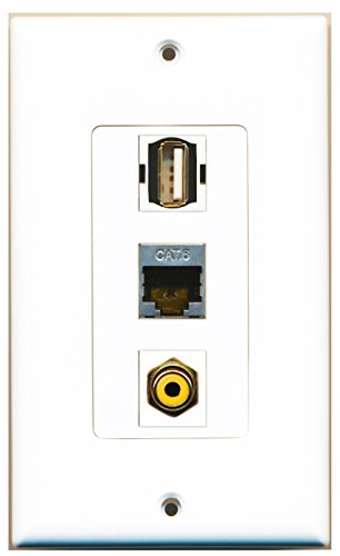 RiteAV - 1 Port RCA Yellow and 1 Port USB A-A and 1 Port Shielded Cat6 Ethernet Decorative Wall Plate Decorative