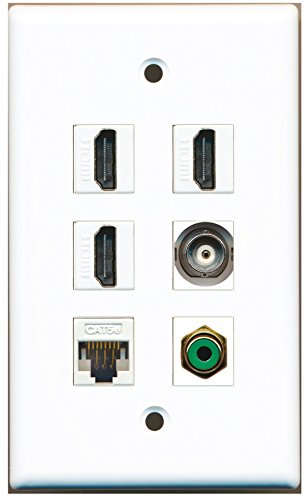 RiteAV - 3 HDMI 1 Port RCA Green 1 Port BNC 1 Port Cat5e Ethernet White Wall Plate