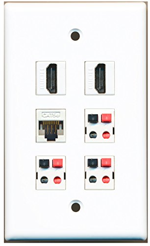 RiteAV - 2 HDMI 1 Port Cat5e Ethernet White 3 Port Speaker Wall Plate