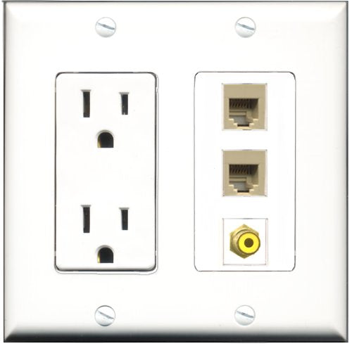 RiteAV - 15 Amp Power Outlet 1 Port RCA Yellow 2 Port Phone Beige Decorative Wall Plate
