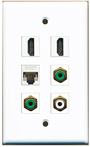 RiteAV - 2 HDMI 1 Port RCA White 2 Port RCA Green 1 Port Cat5e Ethernet White Wall Plate