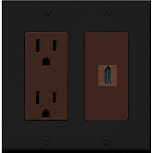 RiteAV - 15 Amp Power Outlet and 1 Port HDMI Decorative Type Wall Plate - Black/Brown