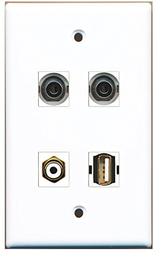 RiteAV - 1 Port RCA White 1 Port USB A-A 2 Port 3.5mm Wall Plate