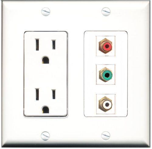 RiteAV - 15 Amp Power Outlet 1 Port RCA Red 1 Port RCA White 1 Port RCA Green Decorative Wall Plate