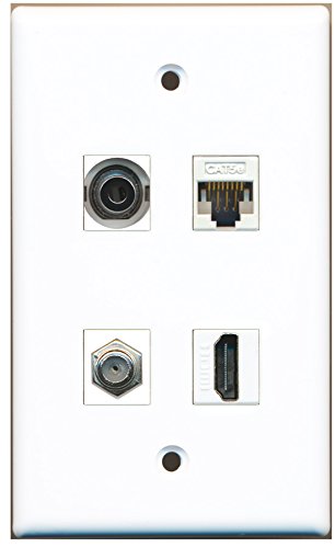 RiteAV - 1 Port HDMI 1 Port Coax Cable TV- F-Type 1 Port 3.5mm 1 Port Cat5e Ethernet White Wall Plate