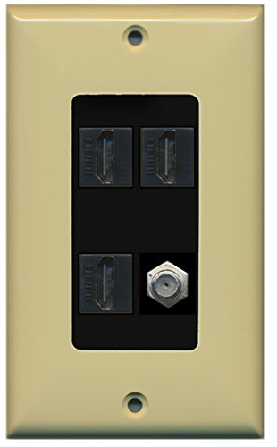 RiteAV - 3 x HDMI and 1 x Coax Cable TV F Type Port Wall Plate Decorative - Ivory/Black
