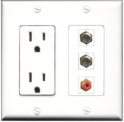 RiteAV - 15 Amp Power Outlet 1 Port RCA Red 2 Port Coax Decorative Wall Plate