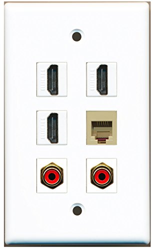 RiteAV - 3 HDMI 2 Port RCA Red 1 Port Phone RJ11 RJ12 Beige Wall Plate