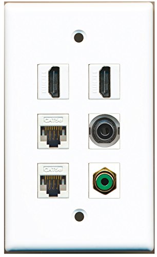 RiteAV - 2 HDMI 1 Port RCA Green 1 Port 3.5mm 2 Port Cat5e Ethernet White Wall Plate
