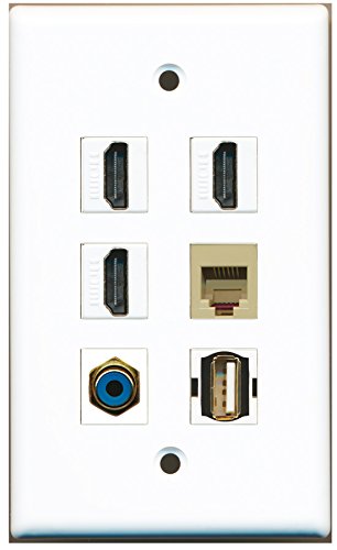 RiteAV - 3 HDMI 1 Port RCA Blue 1 Port USB A-A 1 Port Phone RJ11 RJ12 Beige Wall Plate