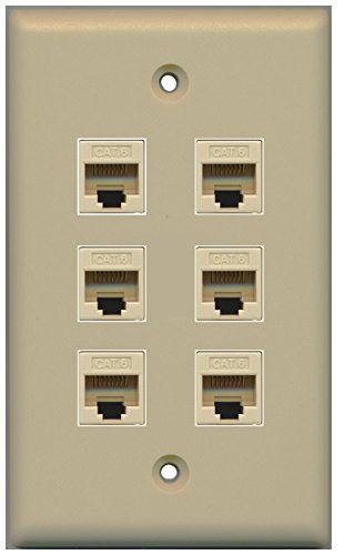RiteAV (1 Gang Flat) 6 Cat6 Ivory Wall Plate Ivory