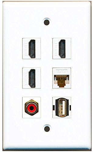 RiteAV - 3 HDMI 1 Port RCA Red 1 Port USB A-A 1 Port Cat6 Ethernet White Wall Plate