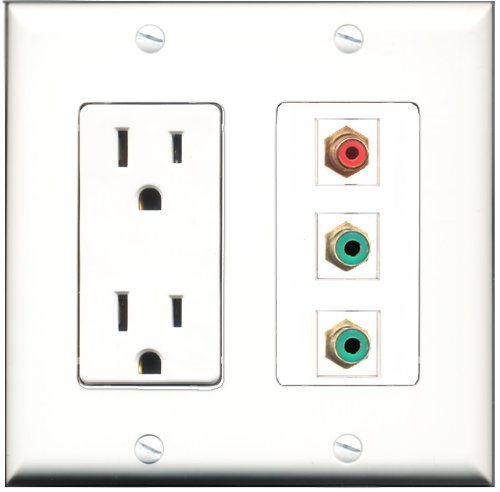 RiteAV - 15 Amp Power Outlet 1 Port RCA Red 2 Port RCA Green Decorative Wall Plate